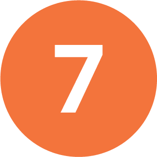 Orange circle with the number 7, illustrating a stage in The Deciding Factor's marketing process