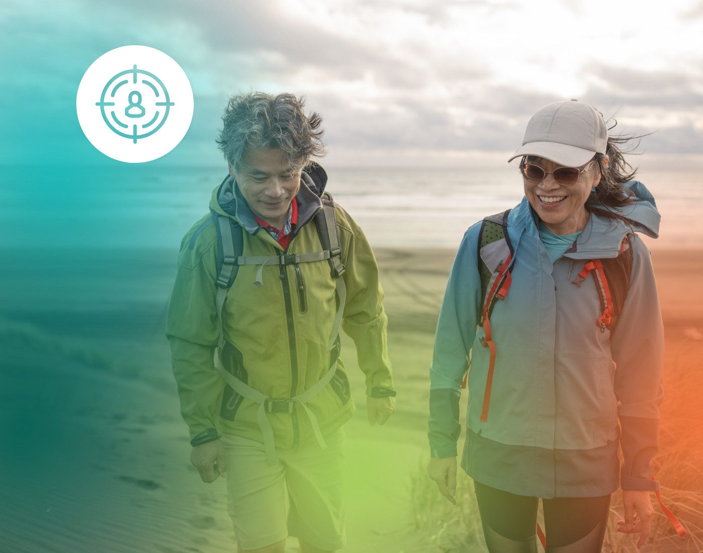 Couple hiking outdoors representing healthcare awareness campaign and strategic marketing approach by The Deciding Factor.